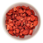 Strawberry Pieces Freeze-dried strawberry pieces in a bowl